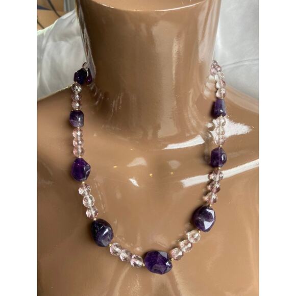 26" Polished Amethyst & Fire Polished Crystal Necklace wit 14K Gold Filled Clasp - Picture 1 of 3